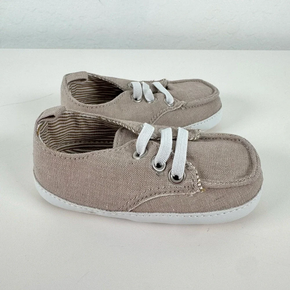 Old Navy Boat Shoes Kids 12-18M Light Khaki Canvas Nautical Preppy Loafers